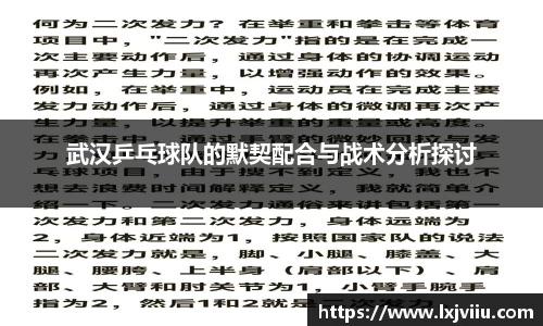 武汉乒乓球队的默契配合与战术分析探讨